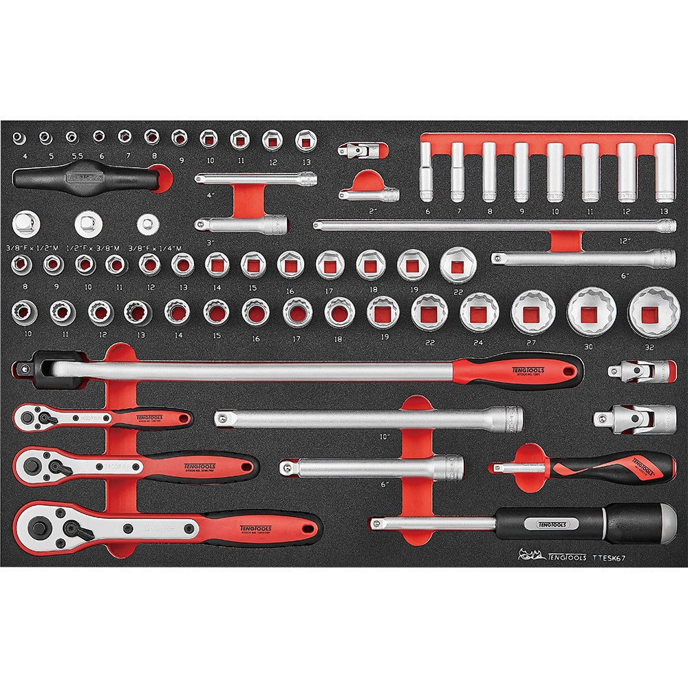 Teng 67pc 1/4in  3/8in & 1/2in Drive Metric Socket Set