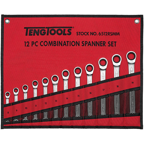 Teng 12pc Ratchet (Flat Type) Metric Spanner Set 8-19mm**