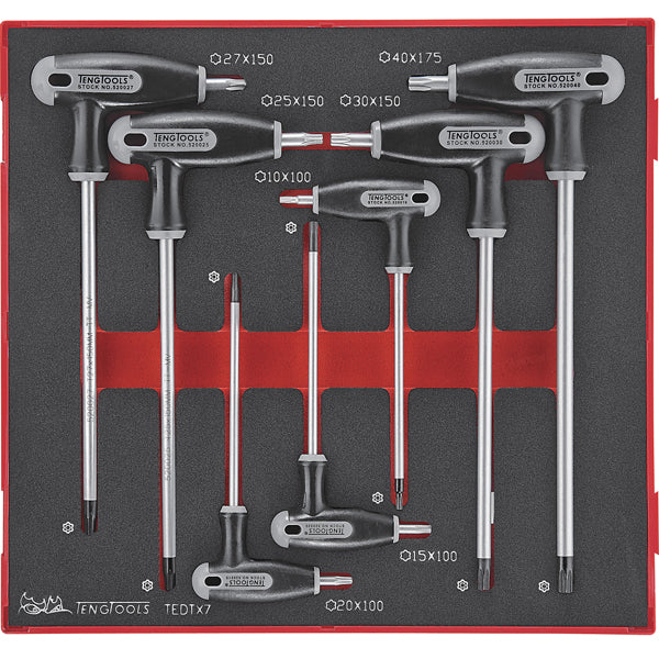 Teng 7pc Torx TX/TPX T-Handle Set 10-40 -TED-Tray