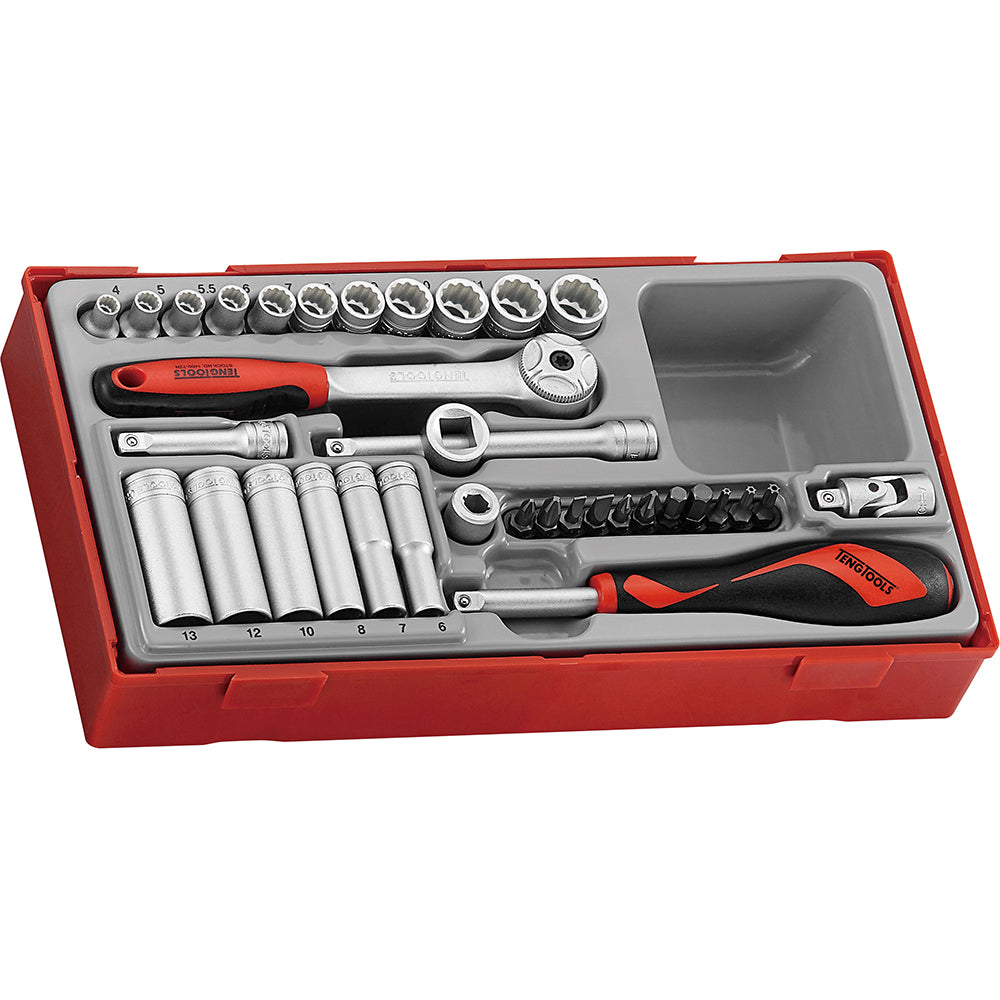 Teng 35pc 1/4in Dr. Skt & Acc Set 4-13mm (12-pt) - TC-Tray