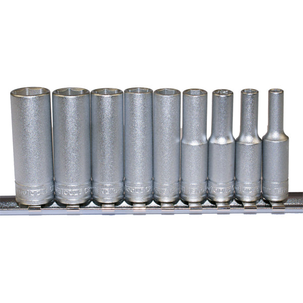 Teng 9pc 1/4in Dr. Metric Deep Skt Set 4-13mm 6Pnt on Rail