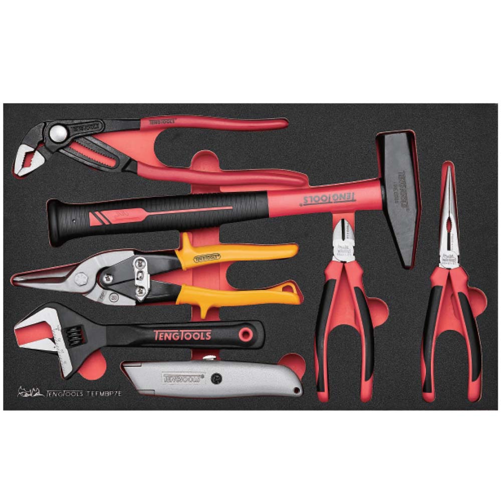 Teng 7pc Plier and Engineers Hammer Set FOAM3